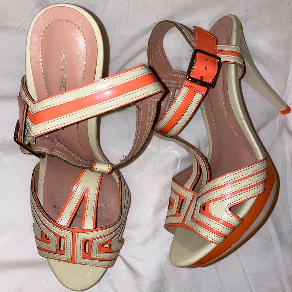These are used Andrea high heels, 8.5 in Women’s, and they are coral and beige. - Picture 1 of 4